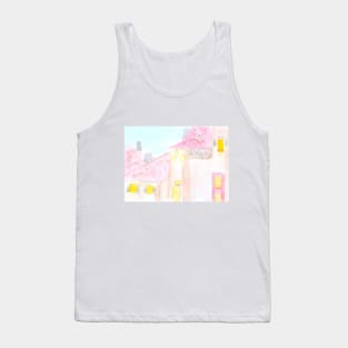 cityscape, antique, vintage, old, landscape, architecture, house, structure,, watercolor, painting, art, Tank Top